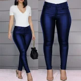 Plus Size Solid Color PU Leather Casual Pants GWTC-W0314