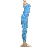 Solid Color Pleated Backless Maxi Dress GSLF-K25D77826