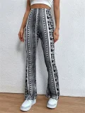 Plus Size Bohemian Slim Flared Printed Pants GWTC-W0730