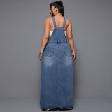 Plus Size Fashion Denim Sling Loose Long Dress GDAM-218727