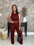 Sleeveless Solid Color Two Piece Pants Set XHXF-8728