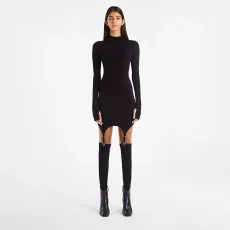 Long Sleeve Solid Color Mini Dress+Stockings 2 Piece Set GWTC-W0316