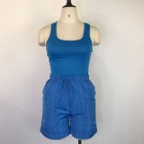 Sleeveless Solid Color Two Piece Shorts Set GWDS-220508