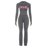 Letter Print Long Sleeve Hooded Pants Suit GSLF-K25S77547