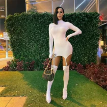 Long Sleeve Solid Color Mini Dress+Stockings 2 Piece Set GWTC-W0316