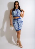 Fashion Print Sweater Vest And Skirt Two Piece Set GWDS-220409