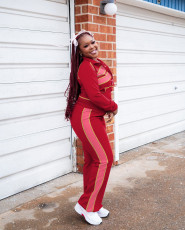 Color Block Long Sleeve Sport Two Piece Pants Set QXLB-10158
