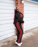 Color Block Long Sleeve Sport Two Piece Pants Set QXLB-10158