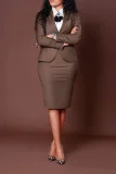 Plus Size Fashion Long-Sleeve Blazer and Pencil Skirt Suit GWTC-W0777