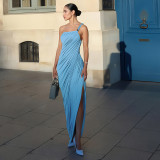 Solid Color Pleated Backless Maxi Dress GSLF-K25D77826