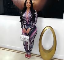 Print Long Sleeve Casual Two Piece Pants Set GDIM-2530