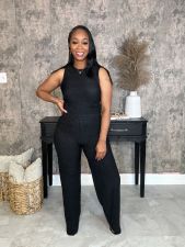Sleeveless Solid Color Two Piece Pants Set XHXF-8728