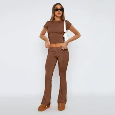 Solid Color Casual Two Piece Pants Set GWTC-W0719