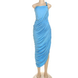 Solid Color Pleated Backless Maxi Dress GSLF-K25D77826