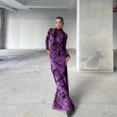 Long Sleeve Print Bodycon Dress GSLF-D25D77034