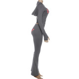 Letter Print Long Sleeve Hooded Pants Suit GSLF-K25S77547