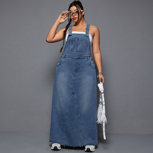 Plus Size Fashion Denim Sling Loose Long Dress GDAM-218727