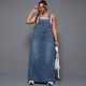 Plus Size Fashion Denim Sling Loose Long Dress GDAM-218727