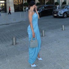 Solid Color Pleated Backless Maxi Dress GSLF-K25D77826