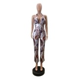 Print Halterneck Backless Loose Jumpsuit GSMJ-6062