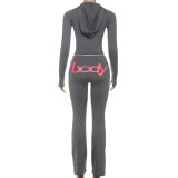 Letter Print Long Sleeve Hooded Pants Suit GSLF-K25S77547
