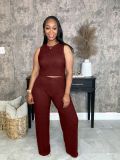 Sleeveless Solid Color Two Piece Pants Set XHXF-8728