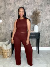 Sleeveless Solid Color Two Piece Pants Set XHXF-8728
