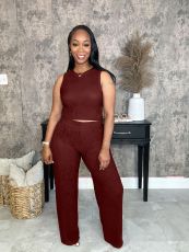Sleeveless Solid Color Two Piece Pants Set XHXF-8728