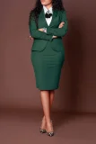 Plus Size Fashion Long-Sleeve Blazer and Pencil Skirt Suit GWTC-W0777