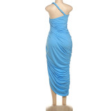 Solid Color Pleated Backless Maxi Dress GSLF-K25D77826