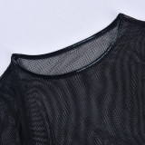 Sexy Mesh See Through Patchwork T Shirt Pant Suit GYHF-9075SD