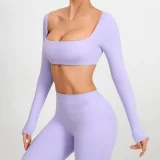 Long Sleeve Square Neck Sport Two Piece Pants Set GQSA-1053