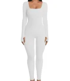 Plus Size Solid Color Square Neck Sport Jumpsuit GWTC-LTCX5203