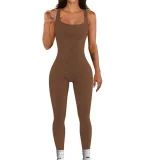 Plus Size Solid Color Square Neck Sport Jumpsuit GWTC-LTCX5203