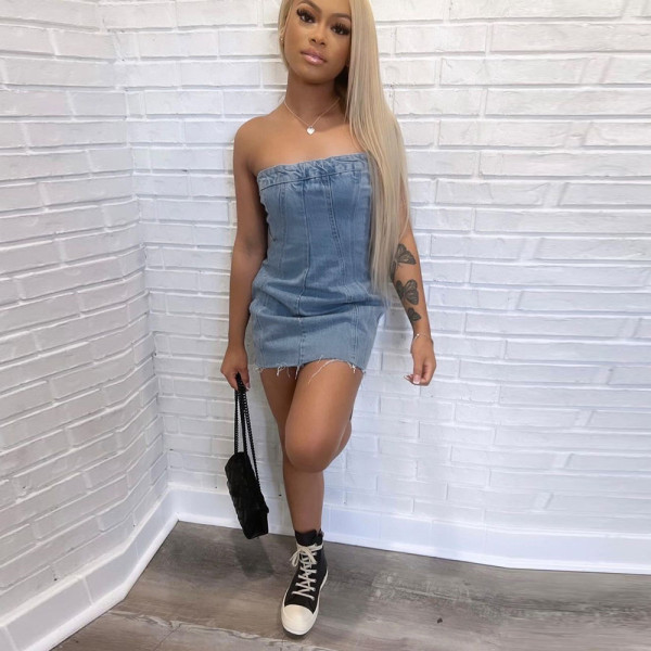 Sexy Wrap-Front Denim Bodycon Dress GYHF-9220DD