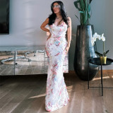 Sexy Backless Floral Print Sling Maxi Dress GYHF-41378DBG
