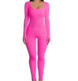 Plus Size Solid Color Square Neck Sport Jumpsuit GWTC-LTCX5203