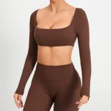 Long Sleeve Square Neck Sport Two Piece Pants Set GQSA-1053