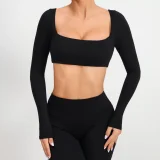 Long Sleeve Square Neck Sport Two Piece Pants Set GQSA-1053