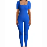 Plus Size Solid Color Square Neck Sport Jumpsuit GWTC-LTCX5203