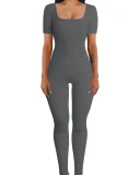 Plus Size Solid Color Square Neck Sport Jumpsuit GWTC-LTCX5203