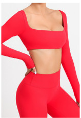 Long Sleeve Square Neck Sport Two Piece Pants Set GQSA-1053