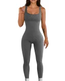 Plus Size Solid Color Square Neck Sport Jumpsuit GWTC-LTCX5203
