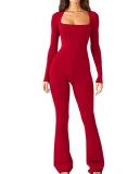 Long Sleeve Square Neck Slim Jumpsuit GWTC-LT5204