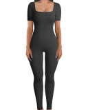 Plus Size Solid Color Square Neck Sport Jumpsuit GWTC-LTCX5203