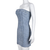 Sexy Wrap-Front Denim Bodycon Dress GYHF-9220DD