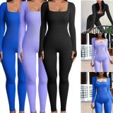 Plus Size Solid Color Square Neck Sport Jumpsuit GWTC-LTCX5203