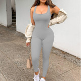 Plus Size Solid Color Square Neck Sport Jumpsuit GWTC-LTCX5203