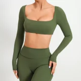 Long Sleeve Square Neck Sport Two Piece Pants Set GQSA-1053
