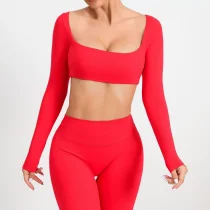 Long Sleeve Square Neck Sport Two Piece Pants Set GQSA-1053